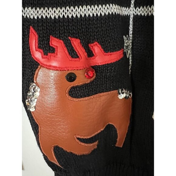 Vintage 80s Work in Progess Gladys Bagley Christmas Black sweater embellished M - Picture 8 of 11